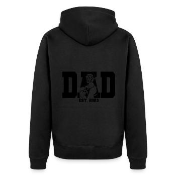 2023, Dad To Be, Schwangerschaftsankündigung - Unisex Premium Bio Zip Hoodie - Schwarz - Hinten - Nico (187cm)