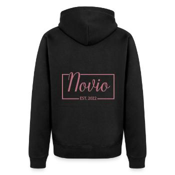 2022 Hochzeit des Verlobungsgeschenks des Bräutigams - Unisex Premium Bio Zip Hoodie - Schwarz - Hinten - Nico (187cm)