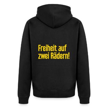 Freedom on Two Wheels - Cyclist Design - Unisex Premium Organic Zip Hoodie - black - Back - Nico (187cm)