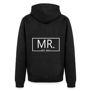 M. Est. 2023 Fiançailles pour la fête de mariage du marié - Veste à capuche bio Premium Unisexe - noir - Dos - Nico (187cm)