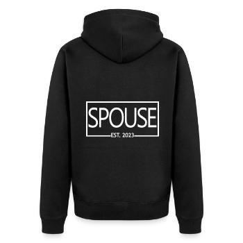 Ehepartner Est. 2023 - Männer & Frauen Hochzeitstag Geschenk - Unisex Premium Bio Zip Hoodie - Schwarz - Hinten - Nico (187cm)