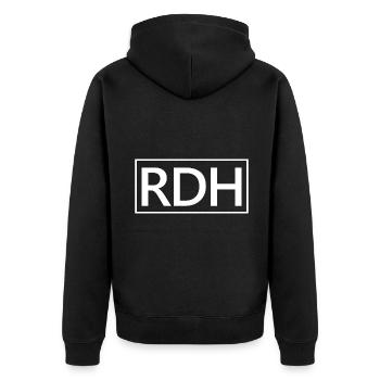Geschenk von RDH Proud Registered Dental Hygienist - Unisex Premium Bio Zip Hoodie - Schwarz - Hinten - Nico (187cm)