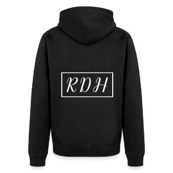 RDH Proud Registered Dental Hygienist Geschenk - Unisex Premium Bio Zip Hoodie - Schwarz - Hinten - Nico (187cm)