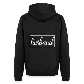 Ehemann passende Verlobung Hochzeit Flitterwochen - Unisex Premium Bio Zip Hoodie - Schwarz - Hinten - Nico (187cm)