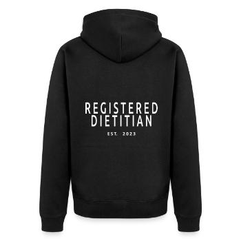 Registrierter Ernährungsberater Est. 2023 Diätassistent - Unisex Premium Bio Zip Hoodie - Schwarz - Hinten - Nico (187cm)