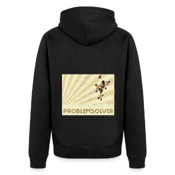 Bouldern Klettern Sportarten Turnhalle Wand - Unisex Premium Bio Zip Hoodie - Schwarz - Hinten - Nico (187cm)