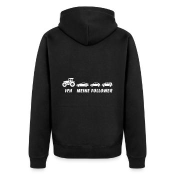 Ich und meine Follower - Traktor - Stau - Unisex Premium Bio Zip Hoodie - Schwarz - Hinten - Nico (187cm)