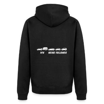 Ich und meine Follower - Wohnwagen - Stau - Unisex Premium Bio Zip Hoodie - Schwarz - Hinten - Nico (187cm)
