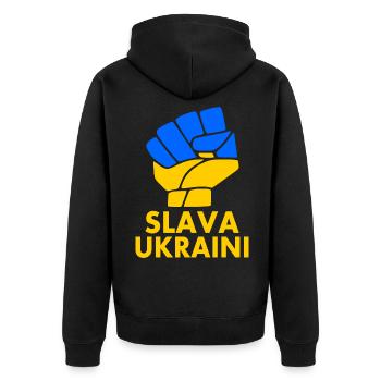 Slava ukraini - Unisex Premium Bio Zip Hoodie - Schwarz - Hinten - Nico (187cm)
