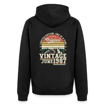 Original Juni Jahrgang 1987 35. Geburtstag Herren - Unisex Premium Bio Zip Hoodie - Schwarz - Hinten - Nico (187cm)