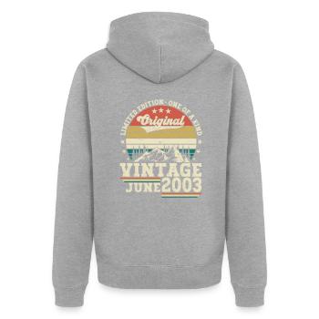 Original Juni Jahrgang 2003 19. Geburtstag Herren - Unisex Premium Bio Zip Hoodie - Grau meliert - Hinten - Nico (187cm)