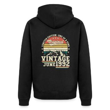 Original Juni Jahrgang 1992 30. Geburtstag Herren - Unisex Premium Bio Zip Hoodie - Schwarz - Hinten - Nico (187cm)