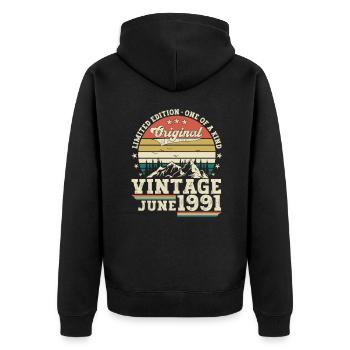 Original Juni Jahrgang 1991 31. Geburtstag Herren - Unisex Premium Bio Zip Hoodie - Schwarz - Hinten - Nico (187cm)
