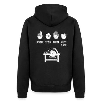 Tischler Schreiner - Schere Stein Papier Kreissäge - Unisex Premium Bio Zip Hoodie - Schwarz - Hinten - Nico (187cm)