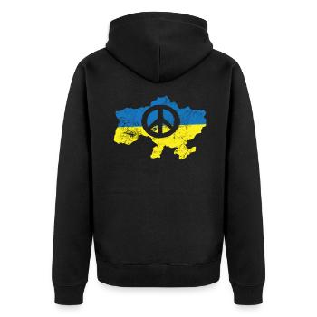Signe de paix devant le drapeau ukrainien - Veste à capuche bio Premium Unisexe - noir - Dos - Nico (187cm)