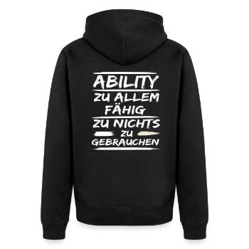 Abitur 2022 - Ability Abimotto - Unisex Premium Bio Zip Hoodie - Schwarz - Hinten - Nico (187cm)