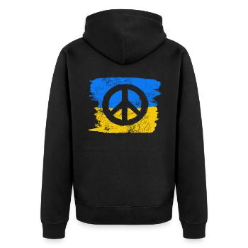 Signe de paix devant le drapeau ukrainien - Veste à capuche bio Premium Unisexe - noir - Dos - Nico (187cm)