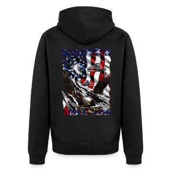 Trucker shirt with eagle on American flag - Unisex Premium Organic Zip Hoodie - black - Back - Nico (187cm)