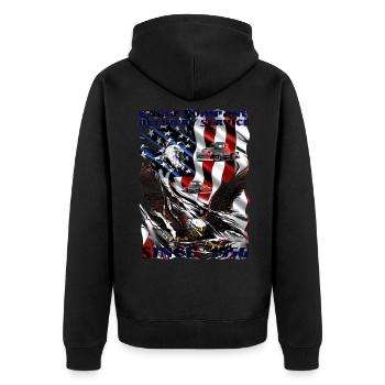 Trucker shirt with eagle on American flag - Unisex Premium Organic Zip Hoodie - black - Back - Nico (187cm)