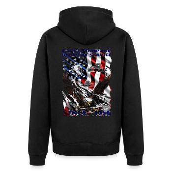 Supplier employees with a V8 Truck Adler - Unisex Premium Organic Zip Hoodie - black - Back - Nico (187cm)