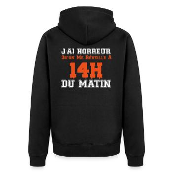j'ai horreur qu'on me réveille à 14h du matin - Veste à capuche bio Premium Unisexe - noir - Dos - Nico (187cm)