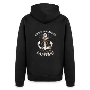 Ich bin der Kapitän, Papitän! - Unisex Premium Bio Zip Hoodie - Schwarz - Hinten - Nico (187cm)