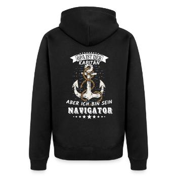 Opa ist der Kapitän, aber ich bin sein Navigator - Unisex Premium Bio Zip Hoodie - Schwarz - Hinten - Nico (187cm)