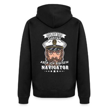 Opa ist der Kapitän, aber ich bin sein Navigator - Unisex Premium Bio Zip Hoodie - Schwarz - Hinten - Nico (187cm)