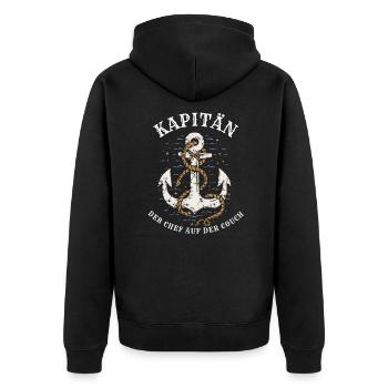 Kapitän - Der Chef auf der Couch - Unisex Premium Bio Zip Hoodie - Schwarz - Hinten - Nico (187cm)