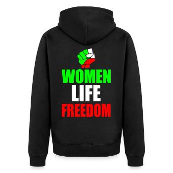 Women life freedom iran - Unisex Premium Bio Zip Hoodie - Schwarz - Hinten - Nico (187cm)