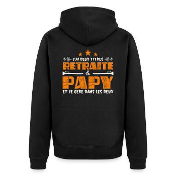J'ai deux titres Retraite et Papy. Cadeau - Veste à capuche bio Premium Unisexe - noir - Dos - Nico (187cm)