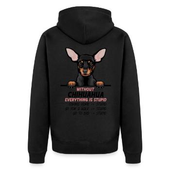 Ohne Chihuahua ist alles doof - Unisex Premium Bio Zip Hoodie - Schwarz - Hinten - Nico (187cm)