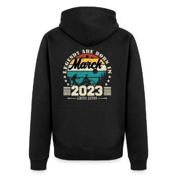 Mars 2023. Cadeau d'anniversaire mars 2023. - Veste à capuche bio Premium Unisexe - noir - Dos - Nico (187cm)