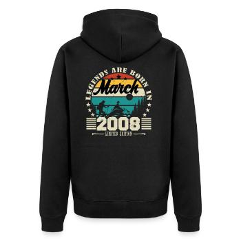 March 2008. Birthday gift March 2008. - Unisex Premium Organic Zip Hoodie - black - Back - Nico (187cm)