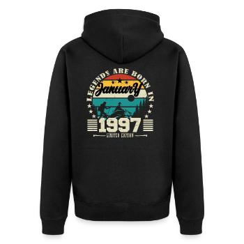 Janvier 1997. Cadeau d'anniversaire janvier 1997. - Veste à capuche bio Premium Unisexe - noir - Dos - Nico (187cm)