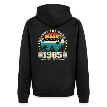 January 1985. Birthday gift January 1985. - Unisex Premium Organic Zip Hoodie - black - Back - Nico (187cm)