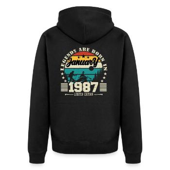 Janvier 1987. Cadeau d'anniversaire janvier 1987. - Veste à capuche bio Premium Unisexe - noir - Dos - Nico (187cm)