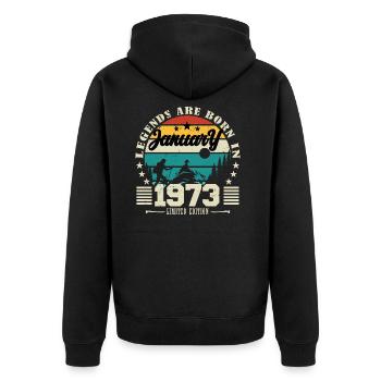 Januar 1973. Geburtstagsgeschenk Januar 1973. - Unisex Premium Bio Zip Hoodie - Schwarz - Hinten - Nico (187cm)