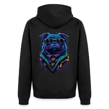 Graffiti Cyberpug - Unisex Premium Bio Zip Hoodie - Schwarz - Hinten - Nico (187cm)