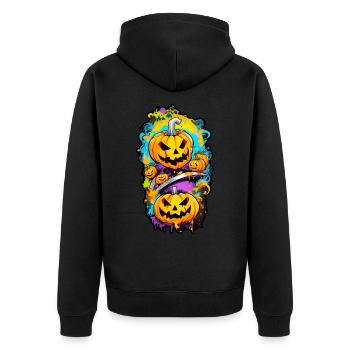 Halloween Kürbiskopf - Unisex Premium Bio Zip Hoodie - Schwarz - Hinten - Nico (187cm)