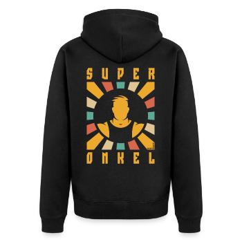 Super Onkel (Superonkel / Strahlen / 4C) - Unisex Premium Bio Zip Hoodie - Schwarz - Hinten - Nico (187cm)