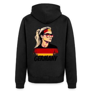 Deutschland Flagge Fahne Frau Sonnenbrille Fan - Unisex Premium Bio Zip Hoodie - Schwarz - Hinten - Nico (187cm)