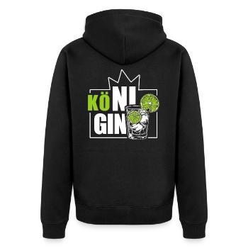 Kö-ni-Gin - die Gin Königin - Wortspiel - Unisex Premium Bio Zip Hoodie - Schwarz - Hinten - Nico (187cm)