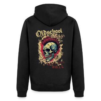 Oldschool Knallhart Punk Oi - Unisex Premium Bio Zip Hoodie - Schwarz - Hinten - Nico (187cm)