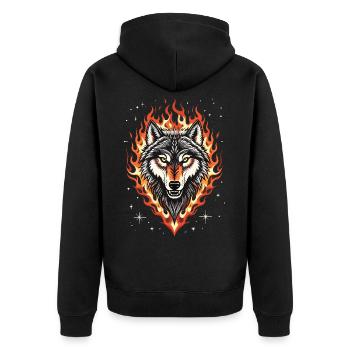 Wolf and Flames - Unisex Premium Organic Zip Hoodie - black - Back - Nico (187cm)