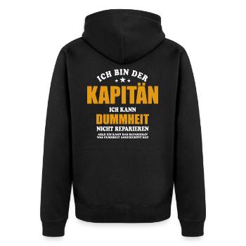 Ich bin Kapitän ich kann Dummheit nicht reparieren - Unisex Premium Bio Zip Hoodie - Schwarz - Hinten - Nico (187cm)