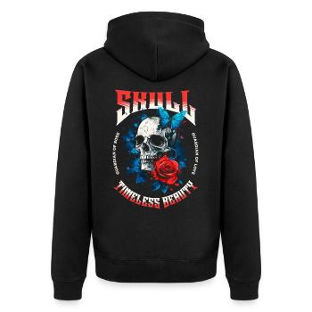 Totenkopf Totenschädel Schmetterling Rose Blume - Unisex Premium Bio Zip Hoodie - Schwarz - Hinten - Nico (187cm)