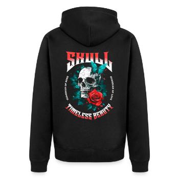 Totenkopf Totenschädel Schmetterling Rose Blume - Unisex Premium Bio Zip Hoodie - Schwarz - Hinten - Nico (187cm)