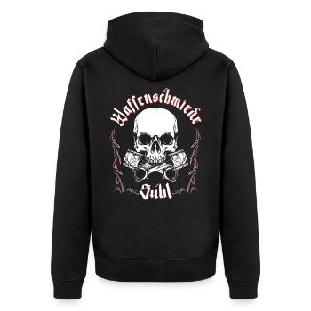 Waffenschmiede Simson Suhl - Kolben - Unisex Premium Bio Zip Hoodie - Schwarz - Hinten - Nico (187cm)