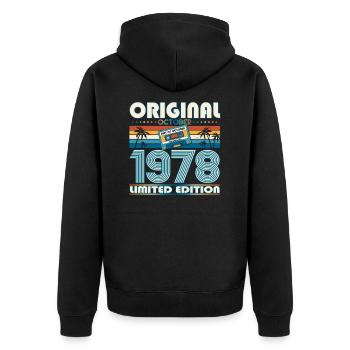45. Geburtstag Retro Kassette Best of Oktober 1978 - Unisex Premium Bio Zip Hoodie - Schwarz - Hinten - Nico (187cm)